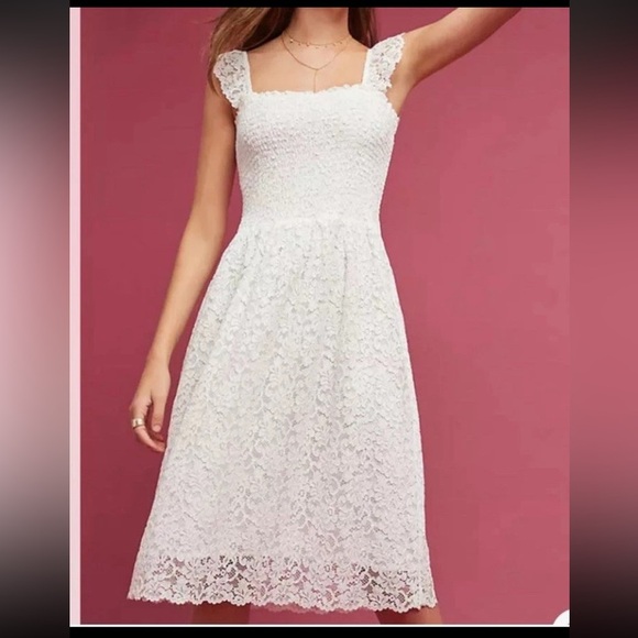 Maeve Anthropologie Dress Sz S Anastasia Cream Lace Ruffled Smock Whimsical READ - Picture 1 of 16